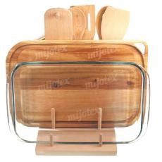 BAKING DISH WITH WOOD STANDER & LID & CUTLERY & TEXITLIE ST1+WPL4/WPL5 