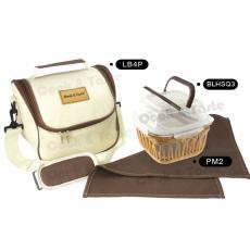 LUNCH BAG WITH SQUARE FOOD CONTAINER W/DOUBLE DECK PP LID & HANDLE & SILICONE BASE LB4P+BLHSQ3/LB4P+BLHSQ3+PM1/LB4P+BLHS