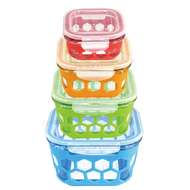 SQUARE FOOD CONTAINER WITH LOCK LID & SILICONE BASKET BLSQ1-2/BLSQ2-2/BLSQ3-2/BLSQ4-2